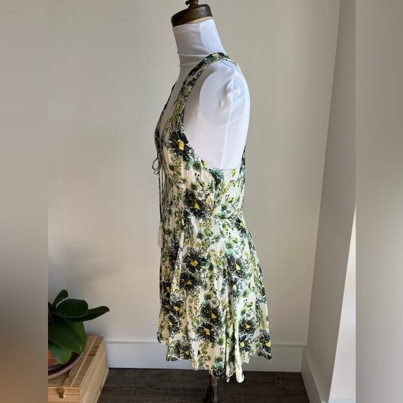 FREE PEOPLE WASHED ASHORE FLORAL PRINT DRESS IVORY GREEN SIZE MEDIUM - Picture 6 of 8